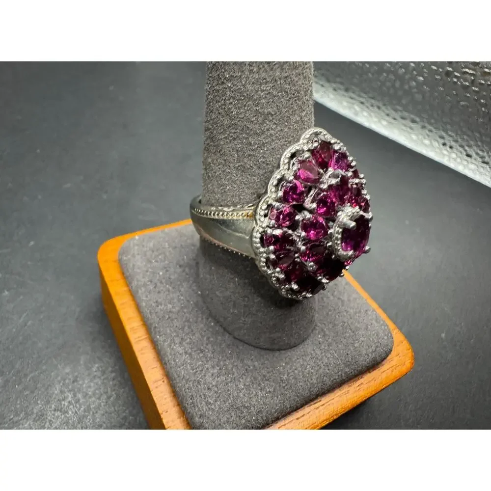 Chuck Clemency STS Sterling Silver 925 Rhodolite Garnet Cluster Ring Sz 10